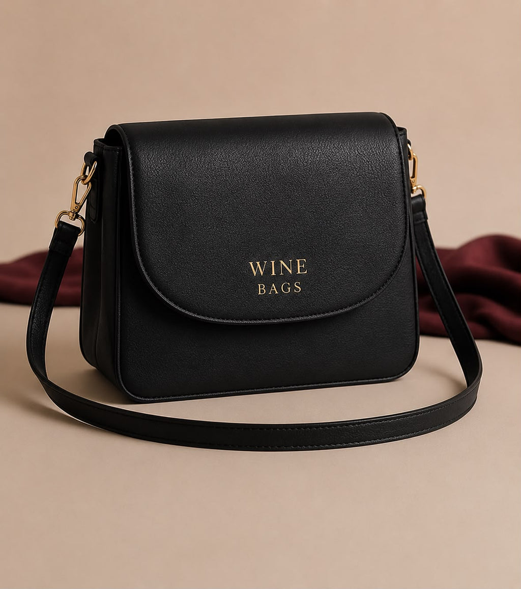 Wine Bags Black Flap Crossbody Bag