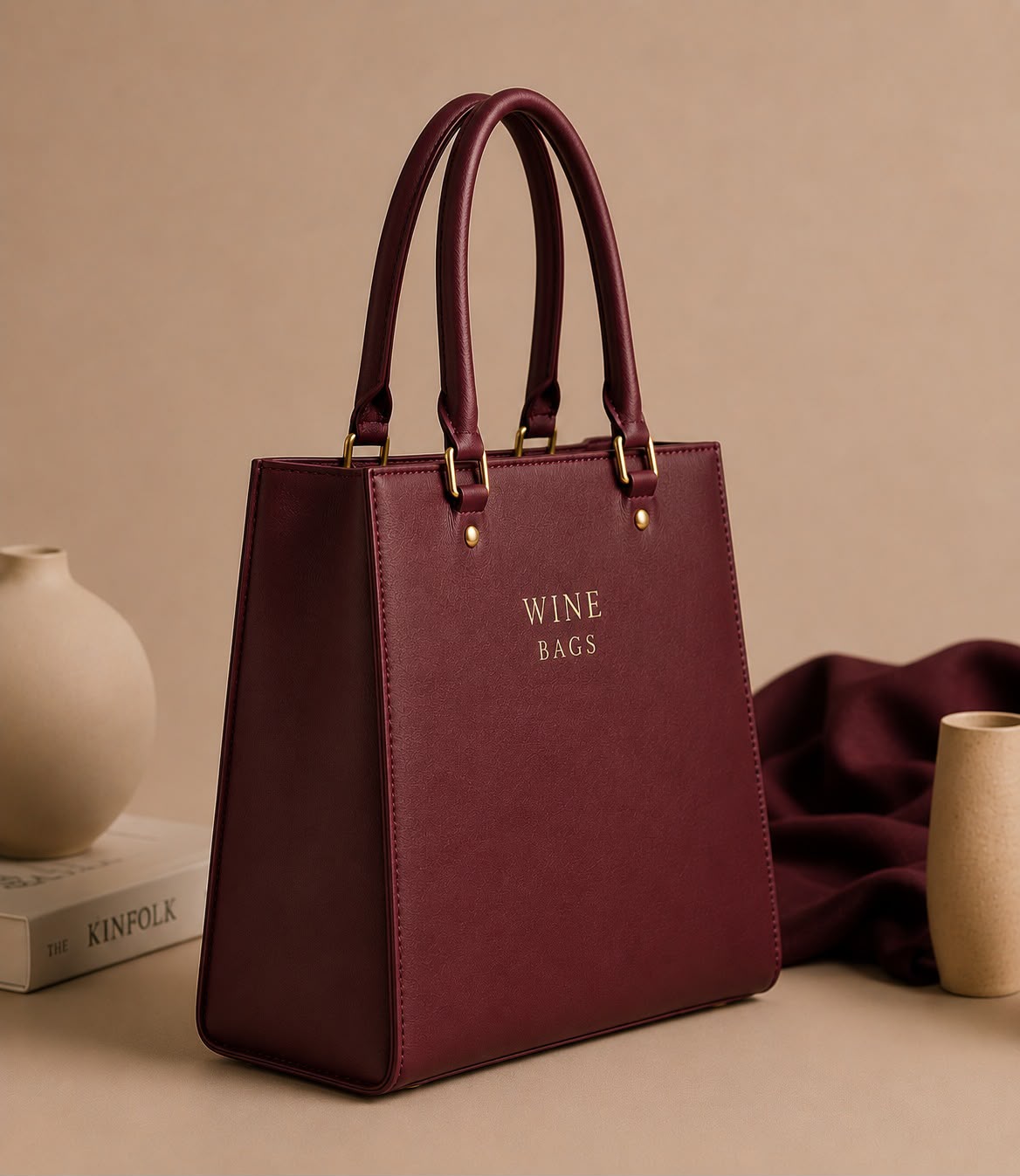 Élan Structured Tote – Burgundy