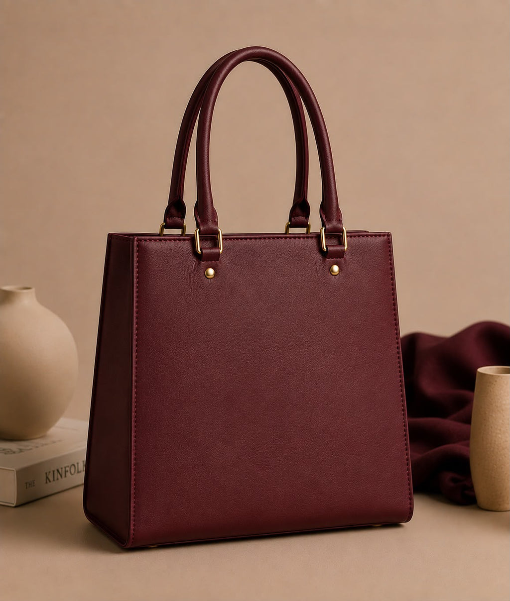 Élan Structured Tote – Burgundy